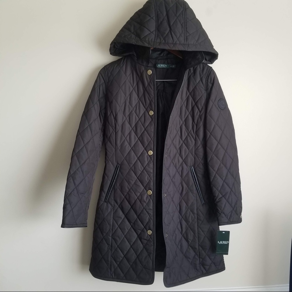 Lauren Ralph Lauren 3/4 Quilt Hooded Coat XS Black